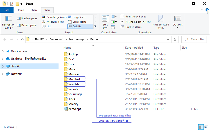 The original recorded data and modified data files are kept in separate folders