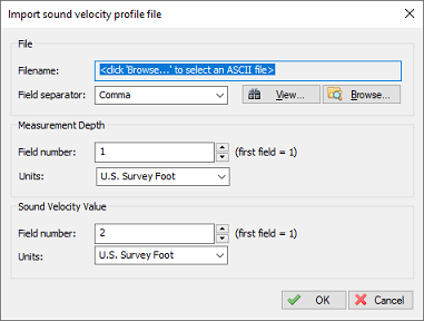 Import a sound velocity from a profiler device or third party software