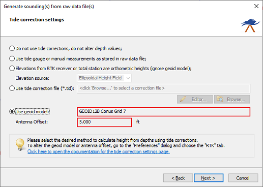 When option #5 is selected, the global RTK settings will be used