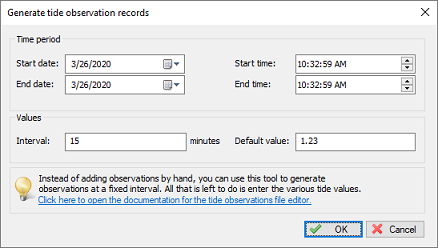 Generate tide observations with the same level in a specified timespan