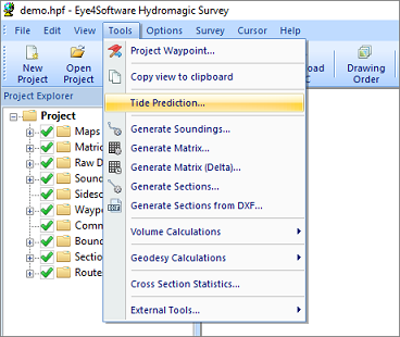 Start the tide prediction utility from the Tools menu