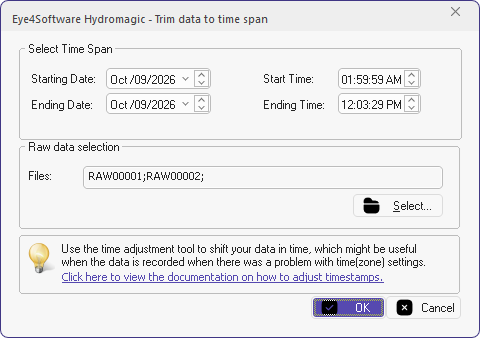 Remove data in a time range using the time span filter tool