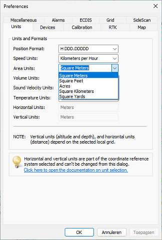 Changing the selected units for areas