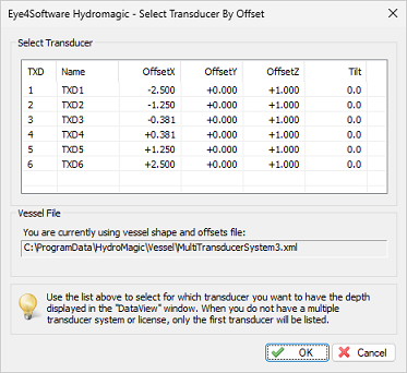 Double-click the transducer for which to display depth information.