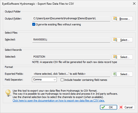 Select which channel to export and click OK to start the export process.