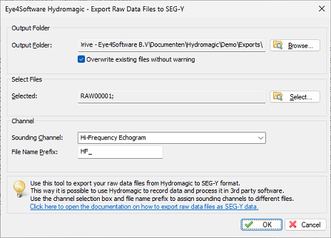 Select which channel to export and click OK to start the export process.