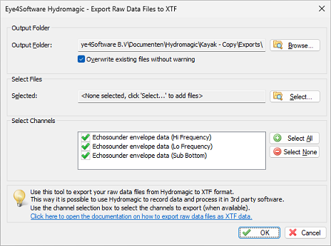 Select which channel to export and click OK to start the export process.