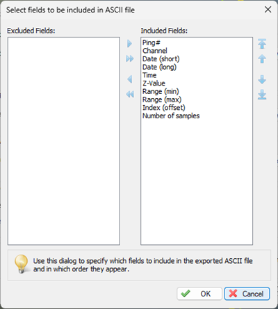 Select additional data fields to export along with the sample data.