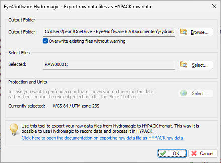 After selecting the raw data files, the detected UTM zone will be displayed.