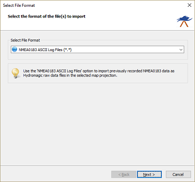 Select the NMEA0183 ASCII Log Files option from the drop-down list.