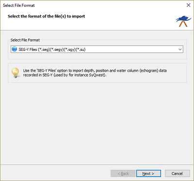 Select the SEG-Y files format from the dropdown list