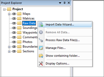 Starting the raw data import wizard