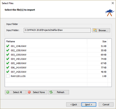 Select which files from the folder you wish to import as raw data