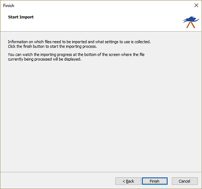 Click the Finish button to start the import process