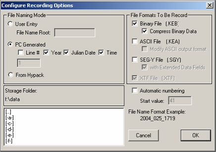 The Configure Recording Options window