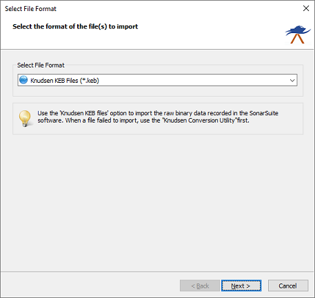 Select the Knudsen KEB file format from the dropdown list