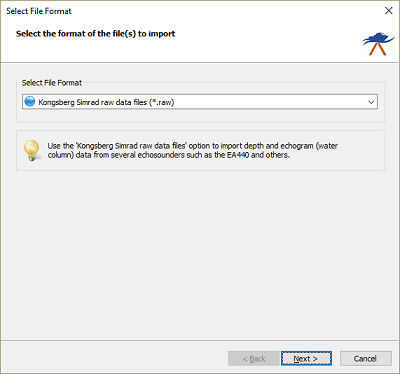 Select the Kongsberg Simrad raw data files format