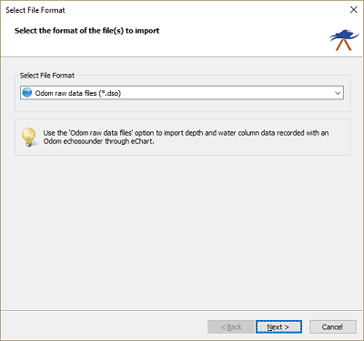 Select the Odom raw data files format from the dropdown list