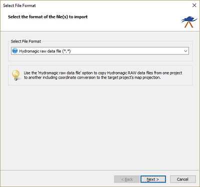 Select the Hydromagic raw data files format from the dropdown list