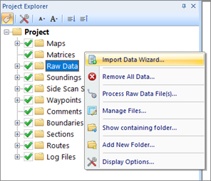 Starting the raw data import wizard