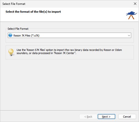 Select the Reson 7K files format from the dropdown list