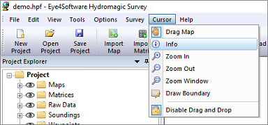 Select the Info option from the Cursor menu to use the mouse to query map information
