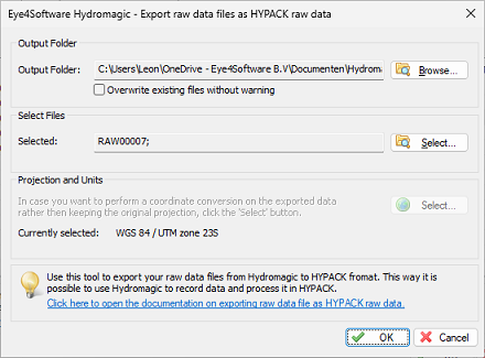 Raw data files can be exported as HYPACK raw data files.