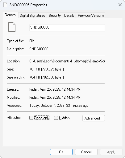 Open file properties of the selected file in Windows Explorer.