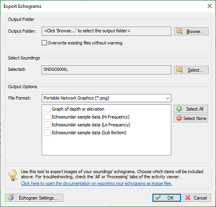Export your digitized echogram and echo envelope data as image file(s)