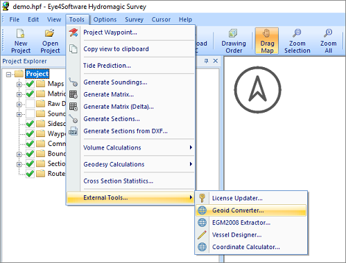 The geoid file conversion utility can be launched from the Tools menu