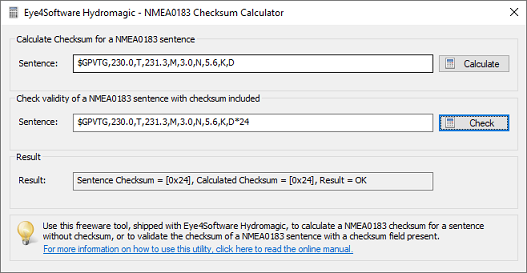 Generate or check NMEA0183 checksums with the freeware tool