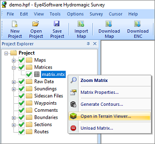 Start the Terrain Viewer by right clicking a matrix